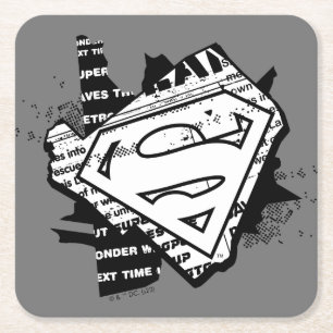 Supergirl Newsprint S-Shield Square Paper Coaster