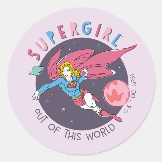 Supergirl Out of This World Retro Graphic Classic Round Sticker (Front)