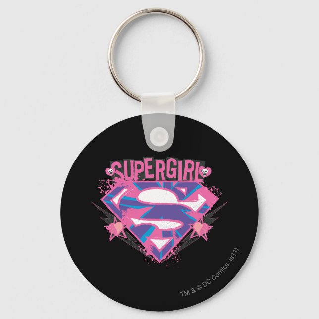 Supergirl Pink and Purple Grunge Logo Key Ring (Front)