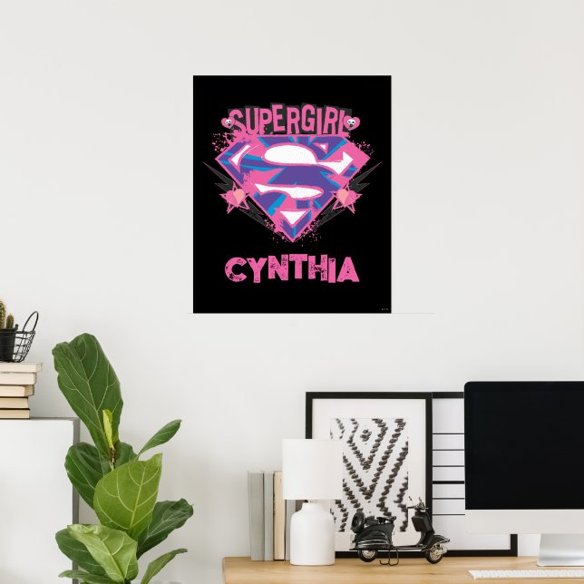 Supergirl Pink and Purple Grunge Logo Poster (Home Office)