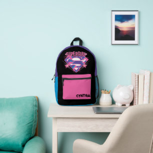 Supergirl Pink and Purple Grunge Logo Printed Backpack