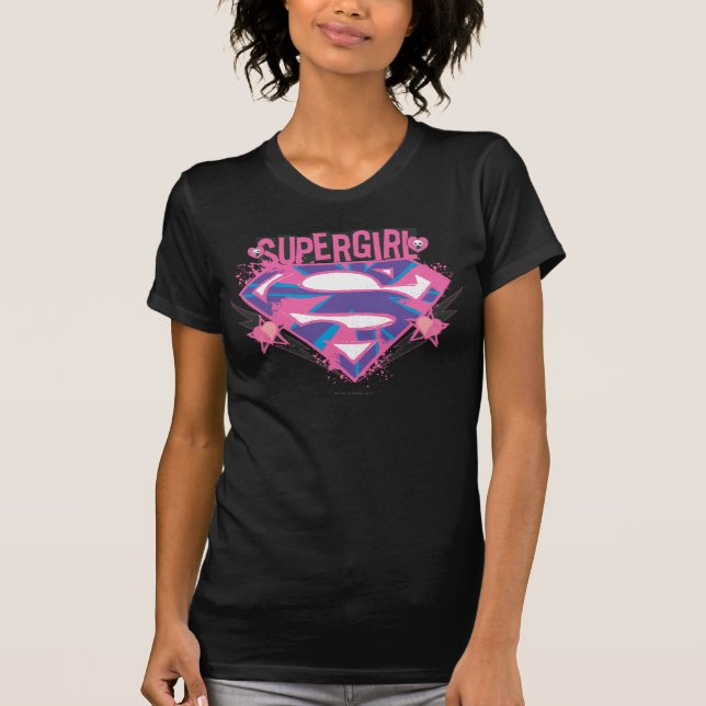 Supergirl Pink and Purple Grunge Logo T-Shirt (Front)