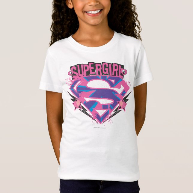 Supergirl Pink and Purple Grunge Logo T-Shirt (Front)
