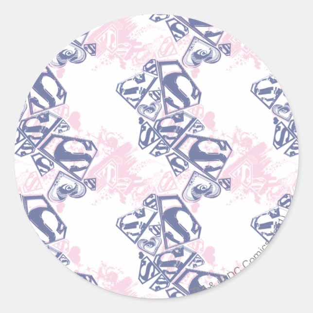 Supergirl Pink and Purple Pattern Classic Round Sticker (Front)