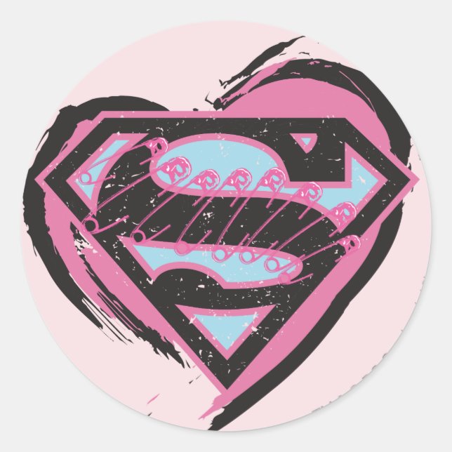 Supergirl Pink Logo in Heart Classic Round Sticker (Front)