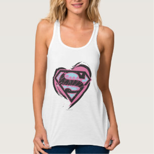 Supergirl Pink Logo in Heart Singlet