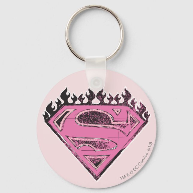 Supergirl Pink Logo with Flames Key Ring (Front)