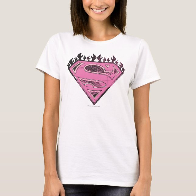 Supergirl Pink Logo with Flames T-Shirt (Front)