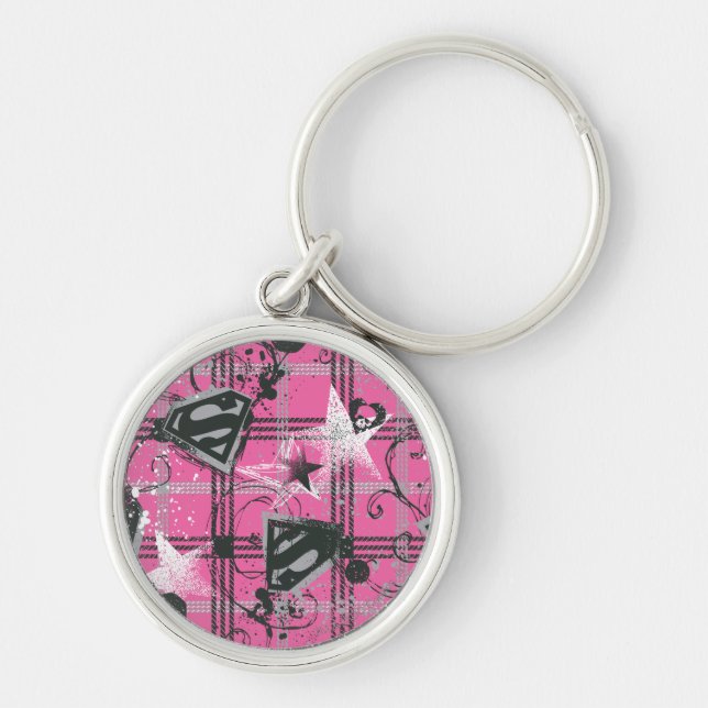 Supergirl Pink Splatter Square Key Ring (Front)