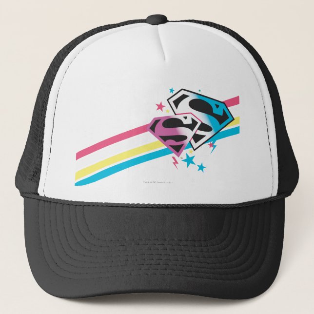 Supergirl Rainbow Stripes Trucker Hat (Front)