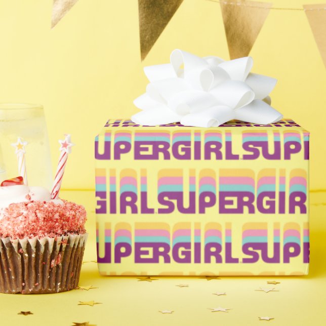 Supergirl Retro Colorshift Graphic Wrapping Paper (Birthday Party)