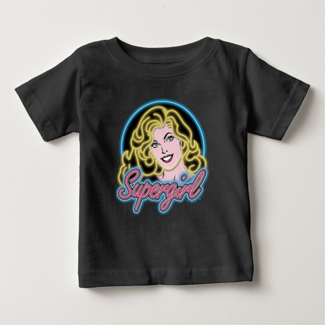 Supergirl Retro Neon Lights Graphic Baby T-Shirt (Front)