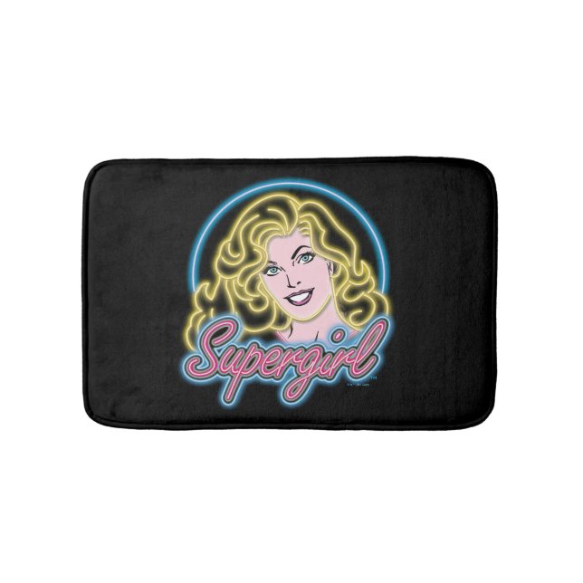 Supergirl Retro Neon Lights Graphic Bath Mat (Front)