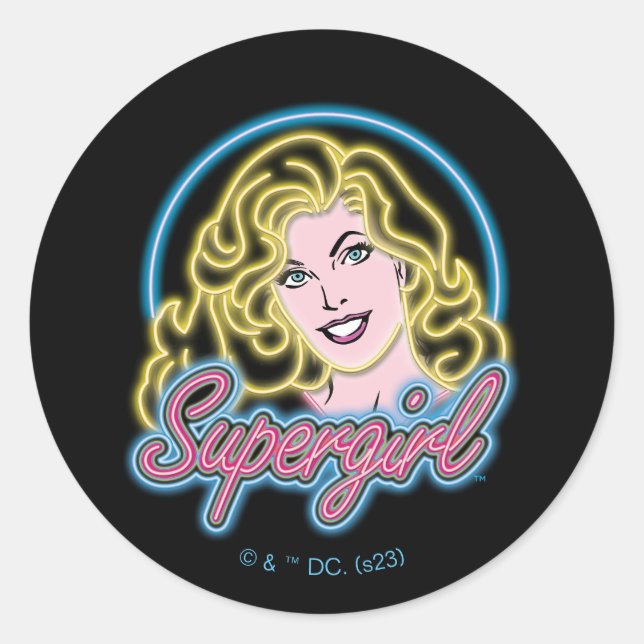 Supergirl Retro Neon Lights Graphic Classic Round Sticker (Front)