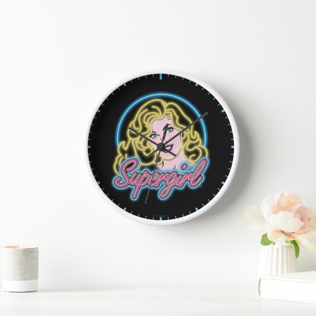 Supergirl Retro Neon Lights Graphic Clock (Home)