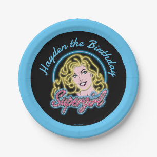 Supergirl Retro Neon Lights Graphic Paper Plate