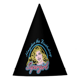 Supergirl Retro Neon Lights Graphic Party Hat