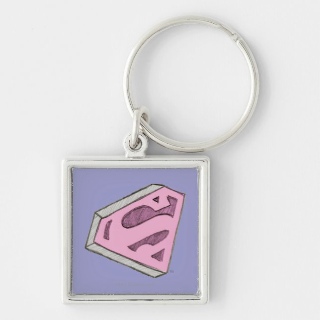Supergirl Sketched Pink Logo Key Ring (Front)