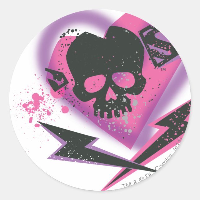 Supergirl Skulls and Lightning Classic Round Sticker (Front)