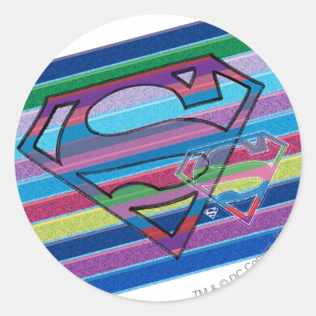 Supergirl Striped Rainbow Logo Classic Round Sticker (Front)