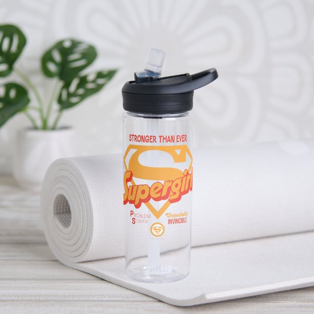 Supergirl Stronger Than Ever Retro Graphic Water Bottle (Yoga)