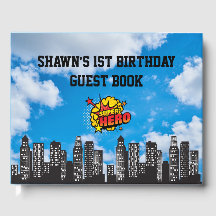 Superhero 1st Birthday Party Guest Book