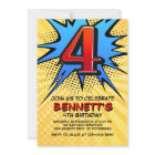 Superhero 4th Birthday Invitation