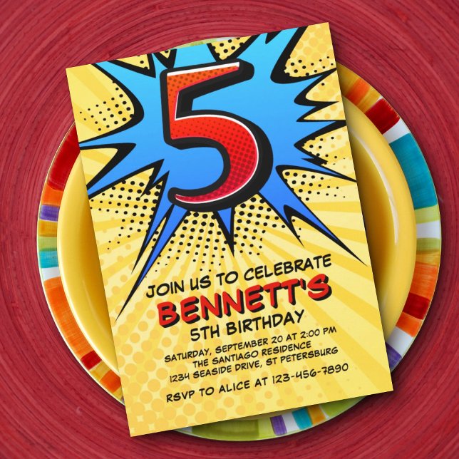 Superhero 5th Birthday Invitation (Creator Uploaded)