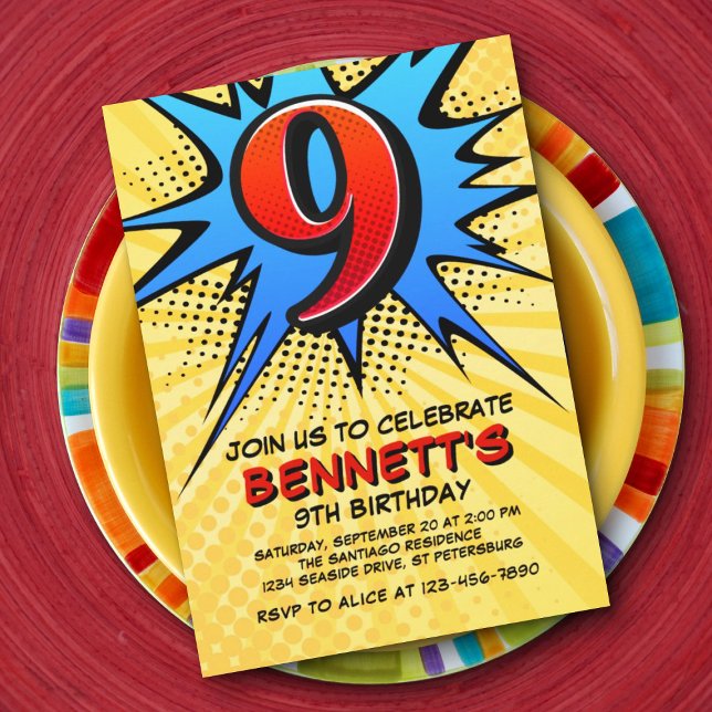 Superhero 9th Birthday Invitation (Creator Uploaded)