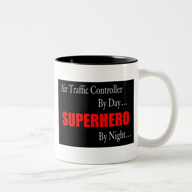 Superhero Air Traffic Controller Two-Tone Coffee Mug (Right)