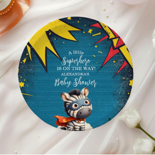 Superhero Animals Boy Baby Shower Paper Plate