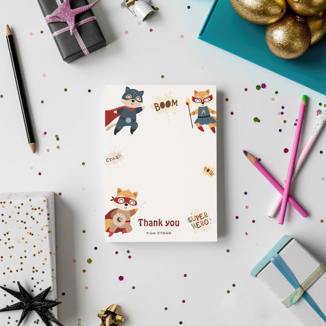 Superhero Animals Kids Birthday Thank You Card (Creator Uploaded)