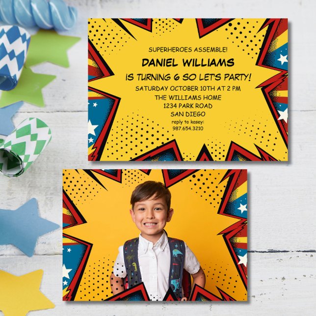 Superhero Assemble Pop Art Birthday Boys Invitation (Creator Uploaded)