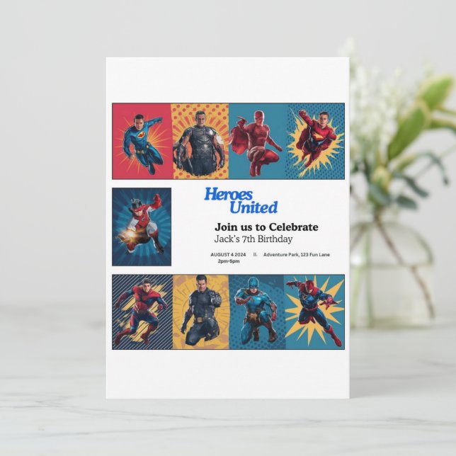 Superhero Bash Birthday Invitation Card (Standing Front)