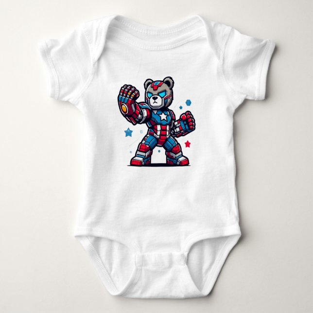 Superhero bear baby bodysuit (Front)