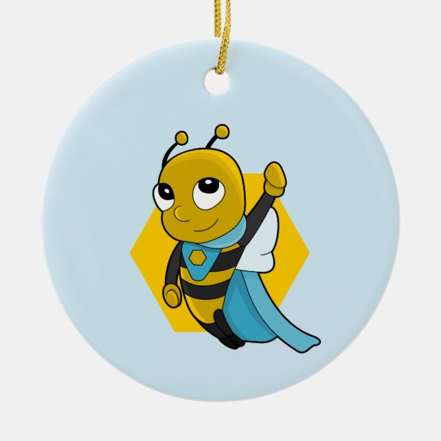 Superhero bee cartoon ceramic tree decoration (Front)