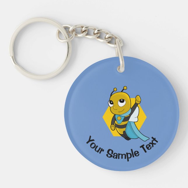 Superhero bee cartoon key ring (Front)