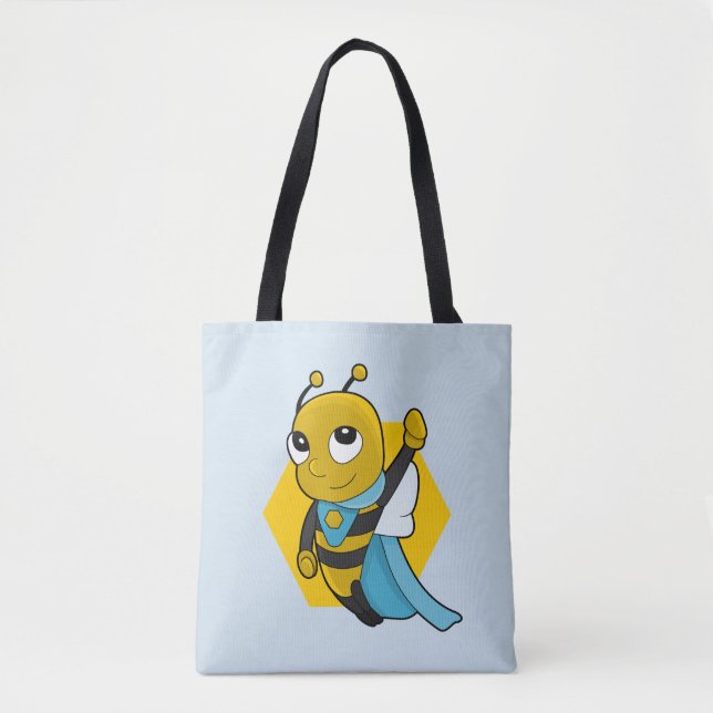 Superhero bee cartoon tote bag (Front)