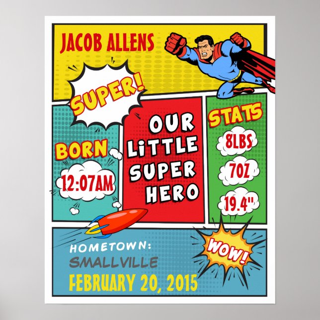 Superhero Birth Announcement - Wall Art (Front)