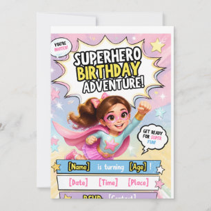 Superhero Birthday Adventure Girl Invitation Pin