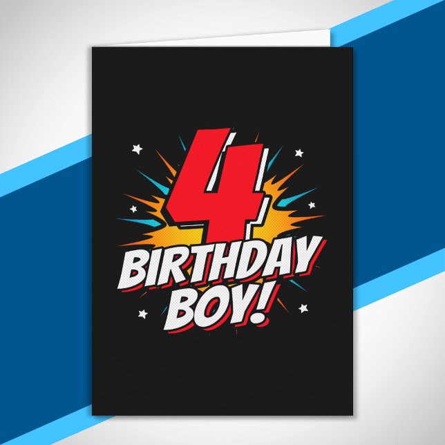 Superhero Birthday Boy - 4 Year Old - 4th Birthday Card (Creator Uploaded)