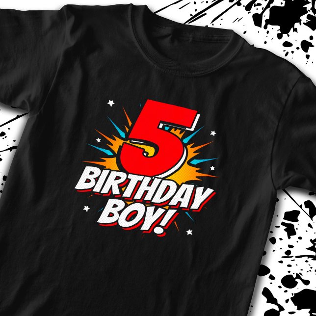 Superhero Birthday Boy - 5 Year Old - 5th Birthday T-Shirt (Creator Uploaded)