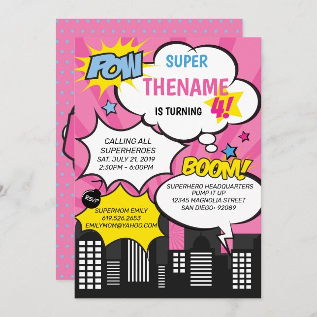 Superhero Birthday Invitation (Front/Back)