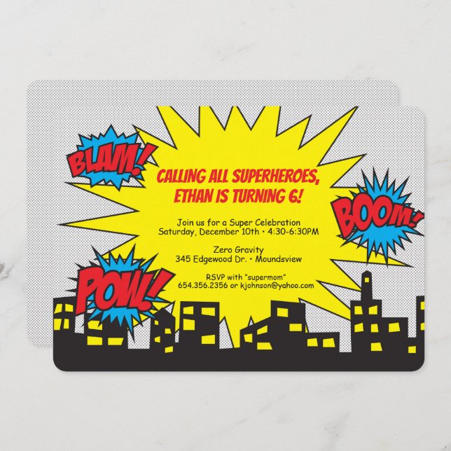 Superhero Birthday Invitation (Front/Back)