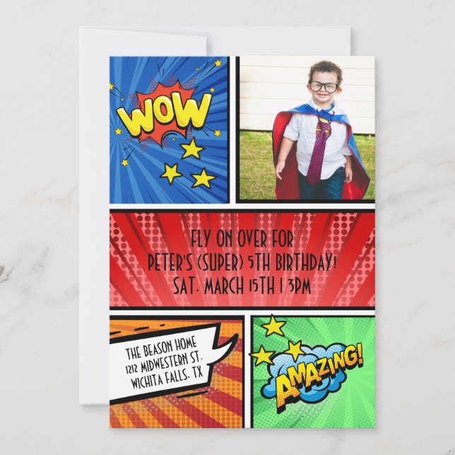 Superhero Birthday Invitation | Comic Book Party  (Front)