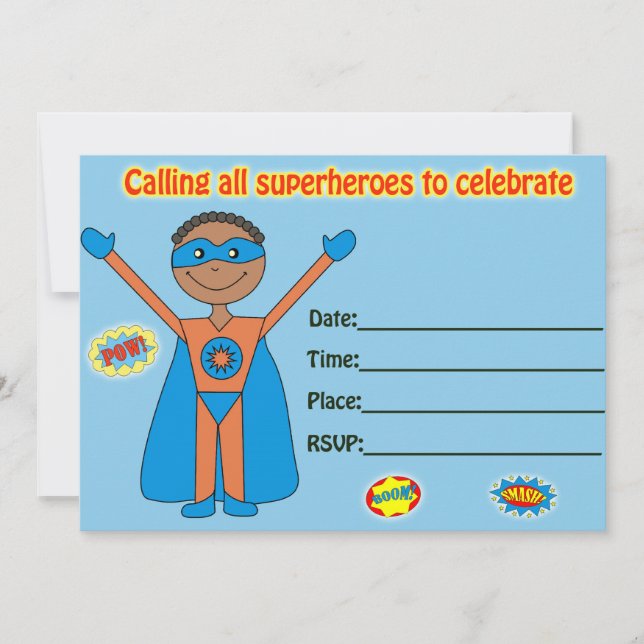 Superhero birthday invitation fill in blank (Front)