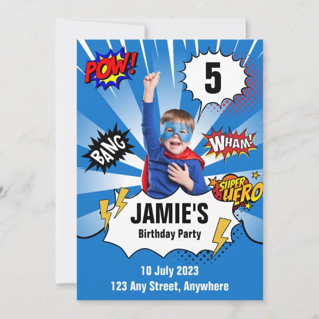 Superhero Birthday Invitation - Photo  (Front)