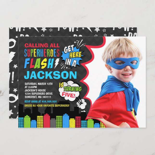 Superhero Birthday Invitation Superhero Party (Front/Back)