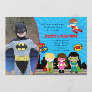Superhero Birthday Invitations with Photo Sunburst