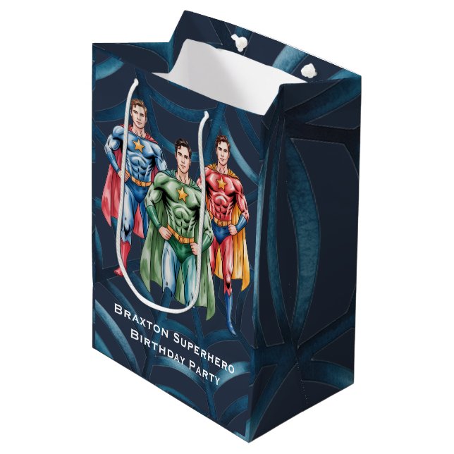 Superhero Birthday Party For Boys  Medium Gift Bag (Front Angled)